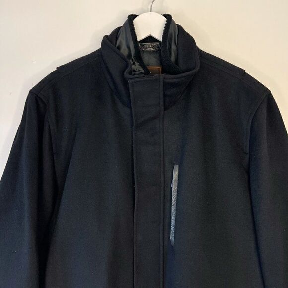 Cole Haan Black Wool Blend High Neck Full Zip Coat - Picture 4 of 9